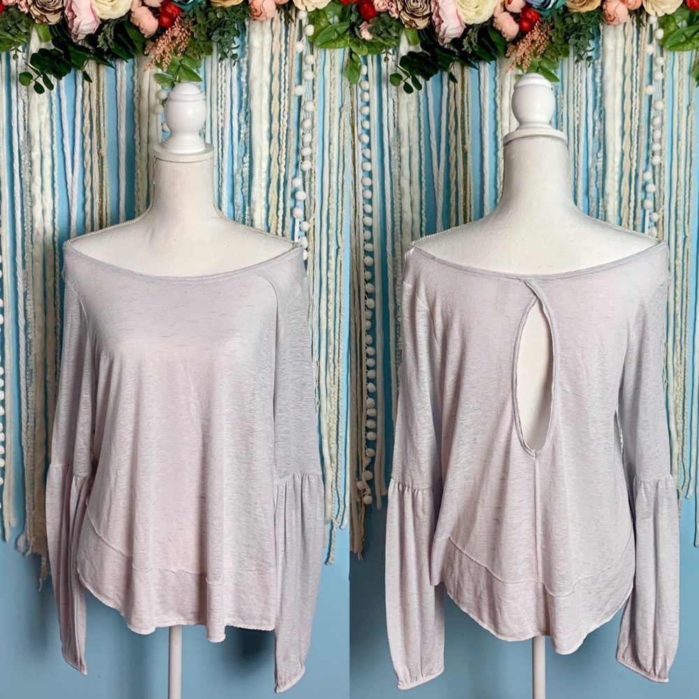 Free People Thin Knit Bell Sleeve Cutout Top M